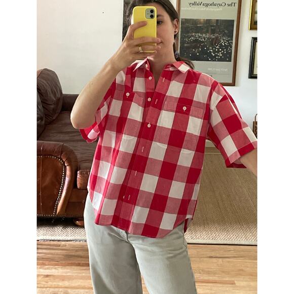Vintage Tops - Vintage Buffalo Check Cotton Blouse Size Medium